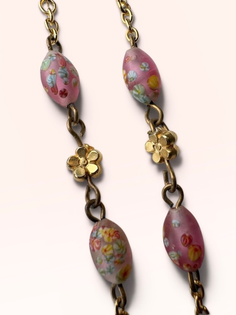 Upcycled Vintage Japanese Millefiori Purple Glass Beads in Gold Tone